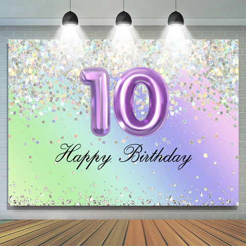 Glitter Purple Happy 10th anniversaire toile de fond pour fille