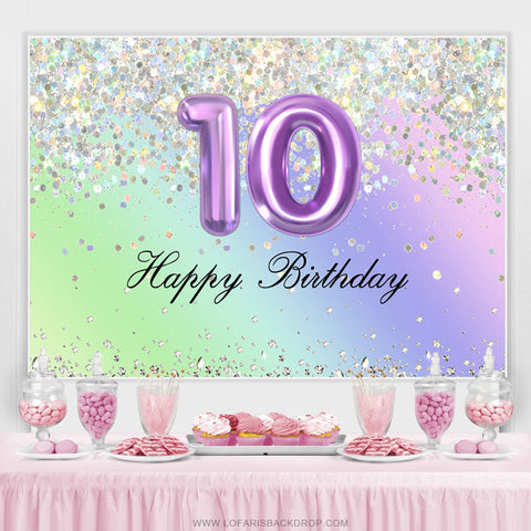 Glitter Purple Happy 10th anniversaire toile de fond pour fille