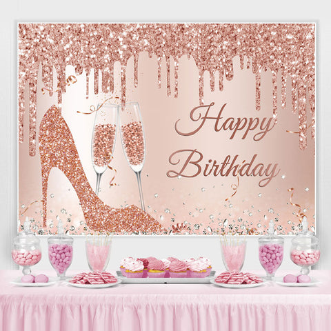 Glitter Rose Golden High Heels Joyeux Anniversaire Toile de Fond