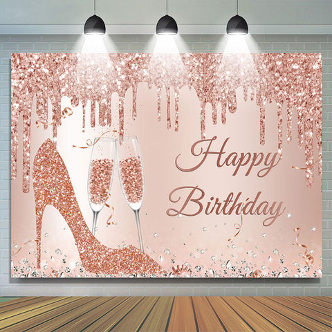 Glitter Rose Golden High Heels Joyeux Anniversaire Toile de Fond