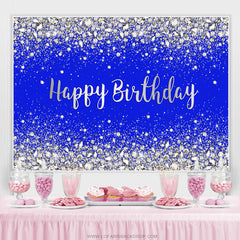 Toile de fond joyeux anniversaire argent et bleu marine scintillant