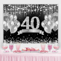 Glitter Silver Balloon Joyeux 40e anniversaire Toile de fond