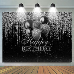 Toile de fond de joyeux anniversaire de ballon noir argenté scintillant