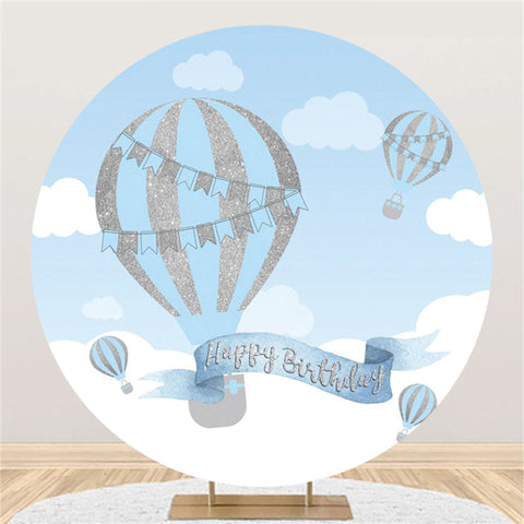 Toile de fond d'anniversaire ronde Ariballoon bleu argenté scintillant