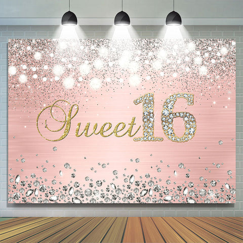 Glitter Silver Diamond Sweet 16 Joyeux anniversaire Toile de Fond