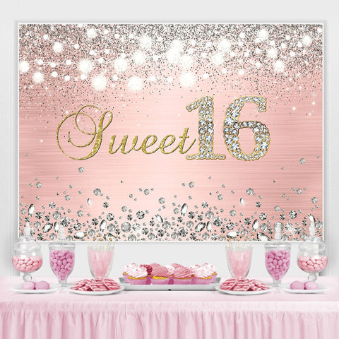 Glitter Silver Diamond Sweet 16 Joyeux anniversaire Toile de Fond