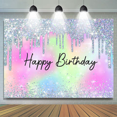 Argent scintillant avec toile de fond d'anniversaire de couleur arc-en-ciel
