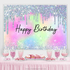 Argent scintillant avec toile de fond d'anniversaire de couleur arc-en-ciel