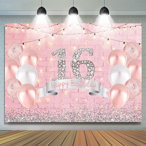 Fond d'anniversaire ballon rose paillettes argent filles