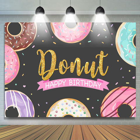 Glitter Sweet Donut Black Happy Birthday Party Toile de fond