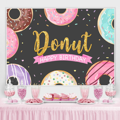 Glitter Sweet Donut Black Happy Birthday Party Toile de fond