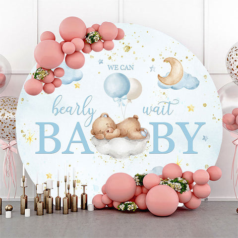 Fond rond bleu ours en peluche scintillant pour baby shower