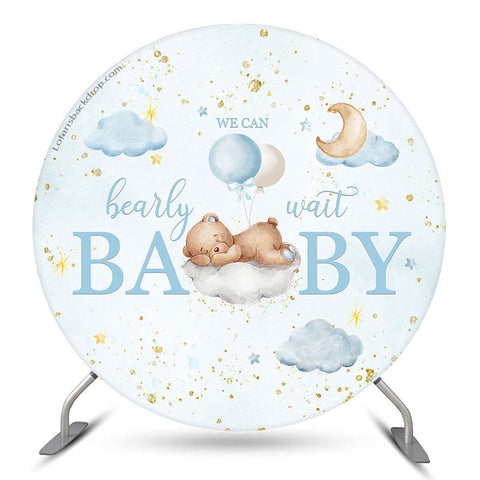 Fond rond bleu ours en peluche scintillant pour baby shower