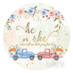 Toile de fond de douche de bébé ronde florale de citrouille de camion de paillettes
