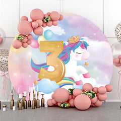 Ballons de licorne scintillants autour de la toile de fond joyeux 3e anniversaire