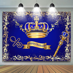 Glod Brown et bleu marine couronne joyeux anniversaire toile de fond