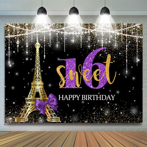 Glod Tower Happy Birthday Sweet 16 Glitter Bokeh Toile de fond pour la f¨ºte