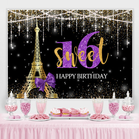 Glod Tower Happy Birthday Sweet 16 Glitter Bokeh Toile de fond pour la f¨ºte