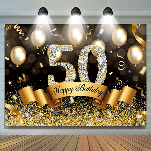 Toile de fond joyeux 50e anniversaire ballon Gloden et paillettes