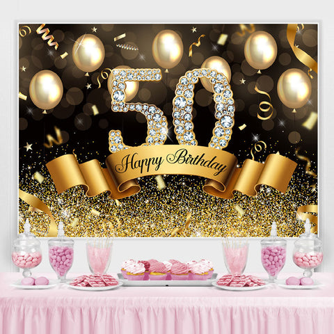 Toile de fond joyeux 50e anniversaire ballon Gloden et paillettes