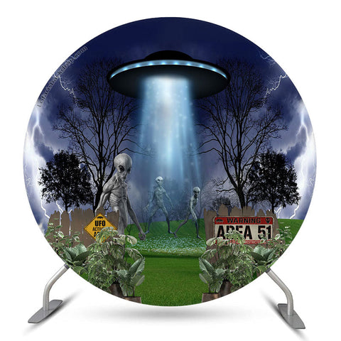 Glowing Craft UFO Aliens Toile de Fond Ronde Foudre