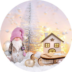 Gnome dans la maison de neige ronde joyeux noël toile de fond