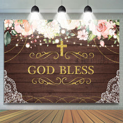 God Bless Pink Floral Golden Cross Toile de fond pour les enfants
