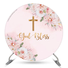 Dieu bénisse la toile de fond ronde florale rose pour le baptême