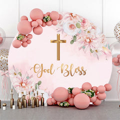 Dieu bénisse la toile de fond ronde florale rose pour le baptême