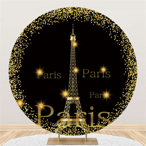 Toile de fond ronde joyeux anniversaire Tour Eiffel or et noir