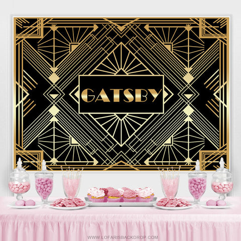 Toile de fond décorative de fête d'anniversaire Gabsty or et noir