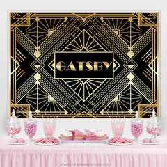 Toile de fond décorative de fête d'anniversaire Gabsty or et noir