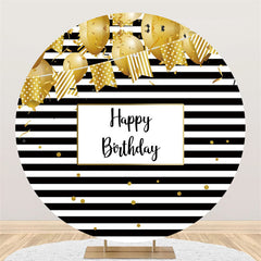 Ballon d'Or Noir Blanc Rayures Toile de Fond Anniversaire Ronde