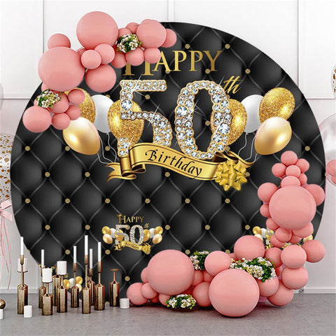 Ballons d'or noir joyeux 50e anniversaire toile de fond ronde