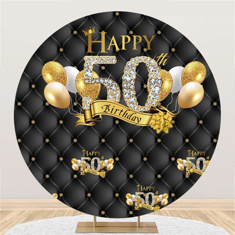 Ballons d'or noir joyeux 50e anniversaire toile de fond ronde