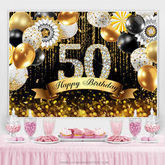 Ballons dorés Bokeh Glitter Joyeux 50e anniversaire Toile de fond