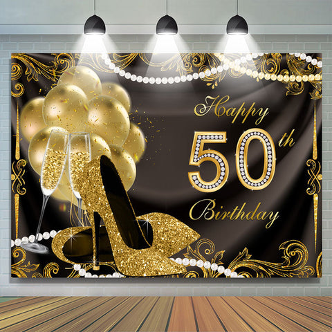 Ballons d'or Glitter 50e Joyeux Anniversaire Toile de Fond