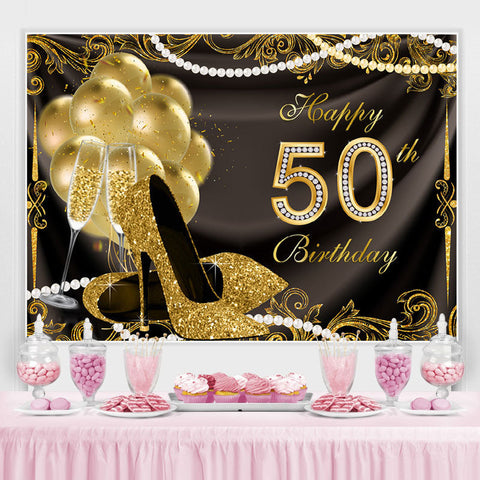 Ballons d'or Glitter 50e Joyeux Anniversaire Toile de Fond