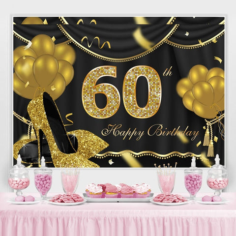 Ballons d'or paillettes 60e joyeux anniversaire toile de fond