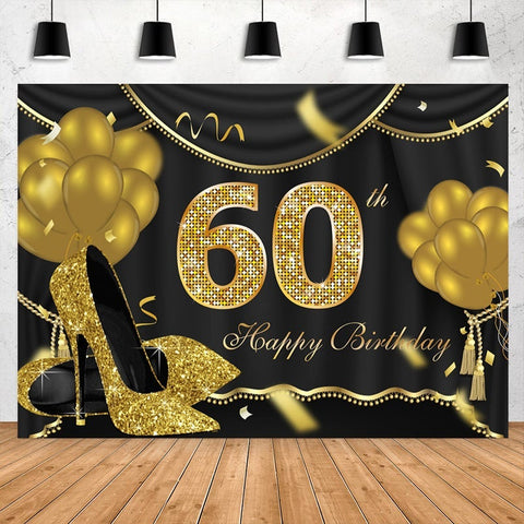 Ballons d'or paillettes 60e joyeux anniversaire toile de fond