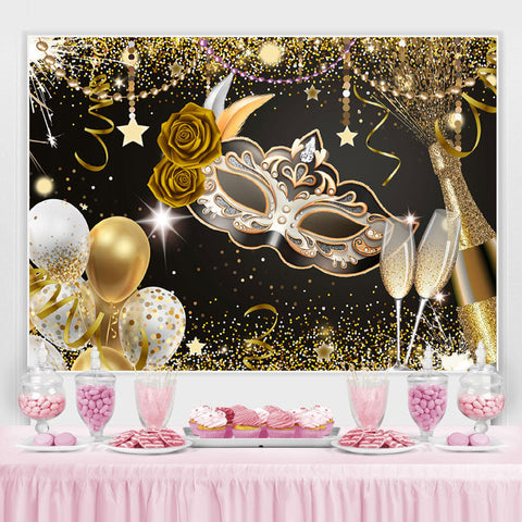 Ballons d'or Masque Glitter Joyeux Anniversaire Toile de Fond