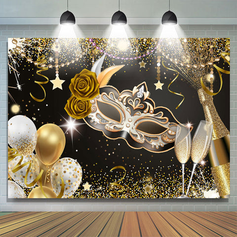 Ballons d'or Masque Glitter Joyeux Anniversaire Toile de Fond