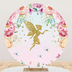 Fond de cercle de joyeux anniversaire de fée de papillon d'or