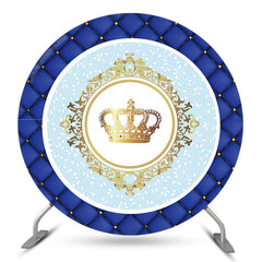 Couverture de toile de fond ronde de fête d'anniversaire bleu couronne d'or