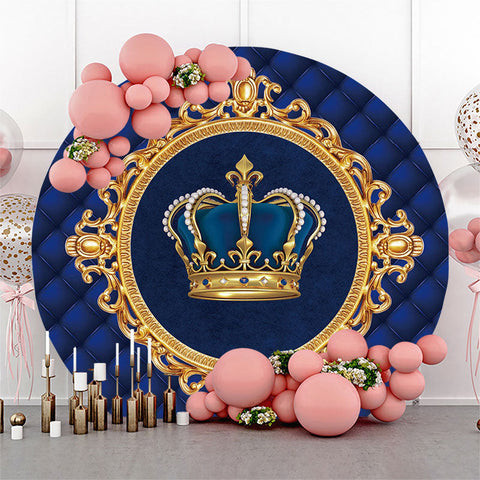 Fond rond de fête d'anniversaire de fille bleue de couronne d'or