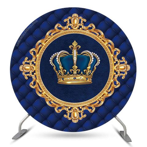 Fond rond de fête d'anniversaire de fille bleue de couronne d'or