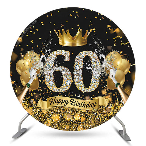 Couronne d'or Champagne rond 60e anniversaire toile de fond