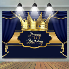 Toile de fond de fête de joyeux anniversaire bleu marine couronne d'or