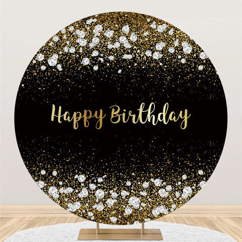 Fond d'anniversaire rond noir paillettes d'or et diamants