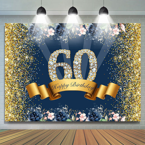 Paillettes d'or et fleurs joyeux 60e anniversaire toile de fond